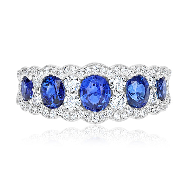 18K White Gold Oval Sapphire & Diamonds Wedding Band