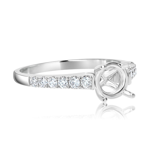 Tapered 0.25 Carat Diamond 18K White Gold Four-Prong Engagement Setting