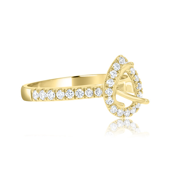 Pear-Shaped 0.42 Carat Diamond 18K Yellow Gold Three-Prong Halo Engagement Setting