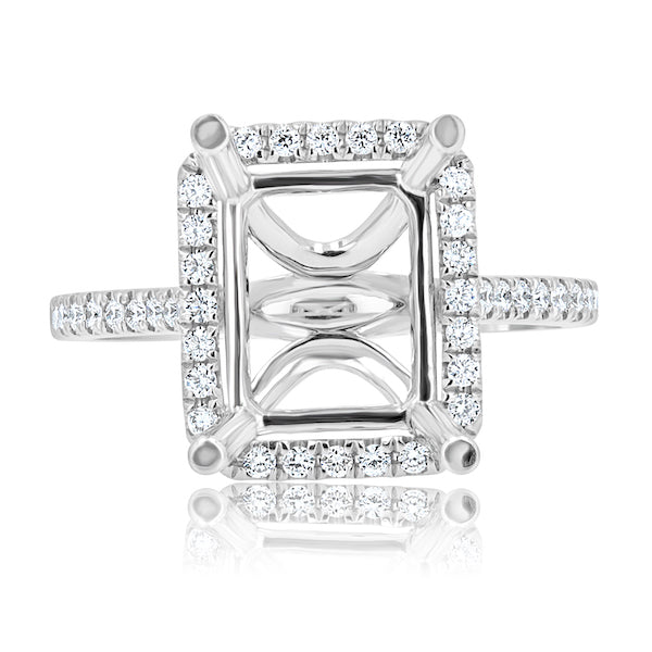 Modern 0.30 Carat Diamond 18K White Gold Halo Emerald-Cut Engagement Ring Setting
