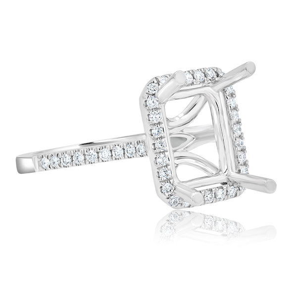 Modern 0.30 Carat Diamond 18K White Gold Halo Emerald-Cut Engagement Ring Setting