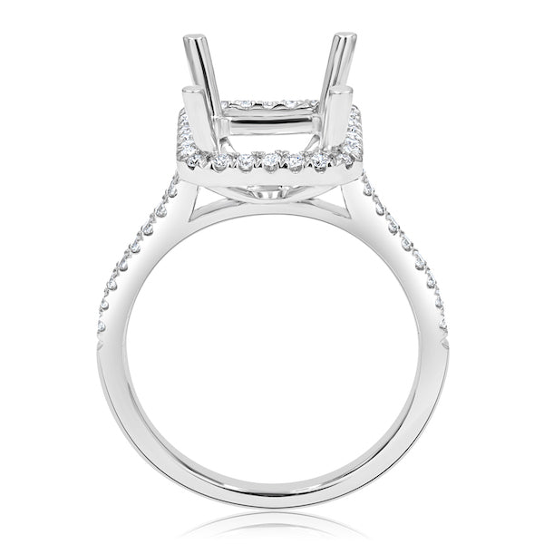 Modern 0.30 Carat Diamond 18K White Gold Halo Emerald-Cut Engagement Ring Setting