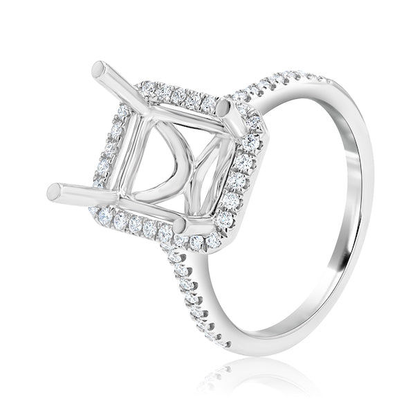 Modern 0.30 Carat Diamond 18K White Gold Halo Emerald-Cut Engagement Ring Setting