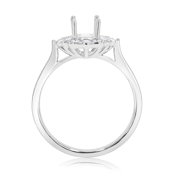 Antique-Style 0.38 Carat Baguette & Round Diamond 18K White Gold Halo Engagement Setting