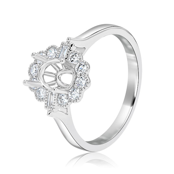 Baguette & Round Halo 18KW Engagement Setting | Washington Diamond