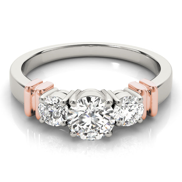 14K Rose Gold Round Diamond Three-Stone Engagement Ring