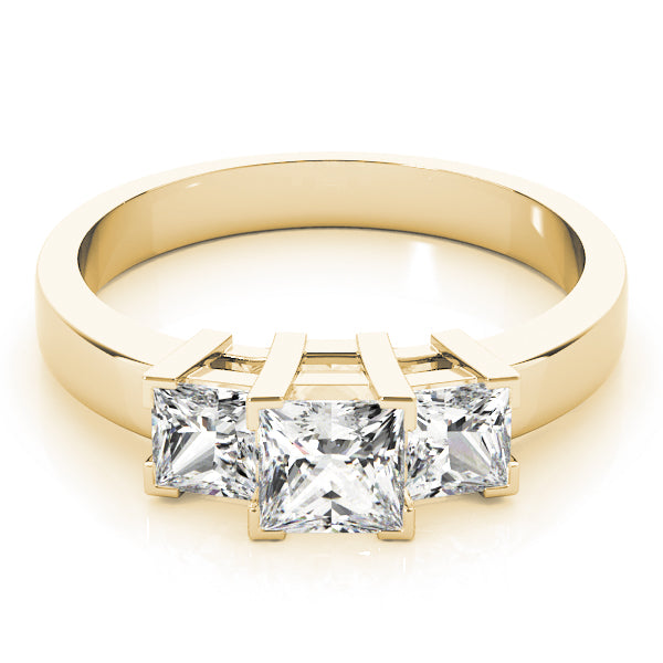 14K Yellow Gold Square Diamond Three-Stone Ring