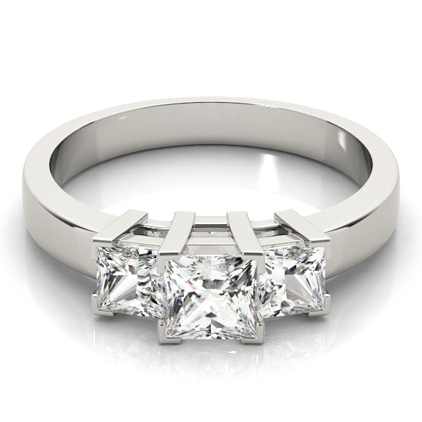 Square Diamond Three Stone Engagement Ring