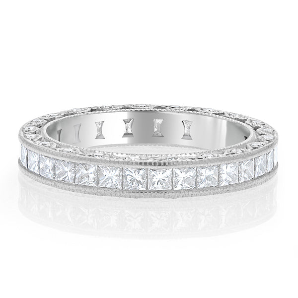 Vintage-Inspired Diamond 18K White Gold Milgrain Design Eternity Band