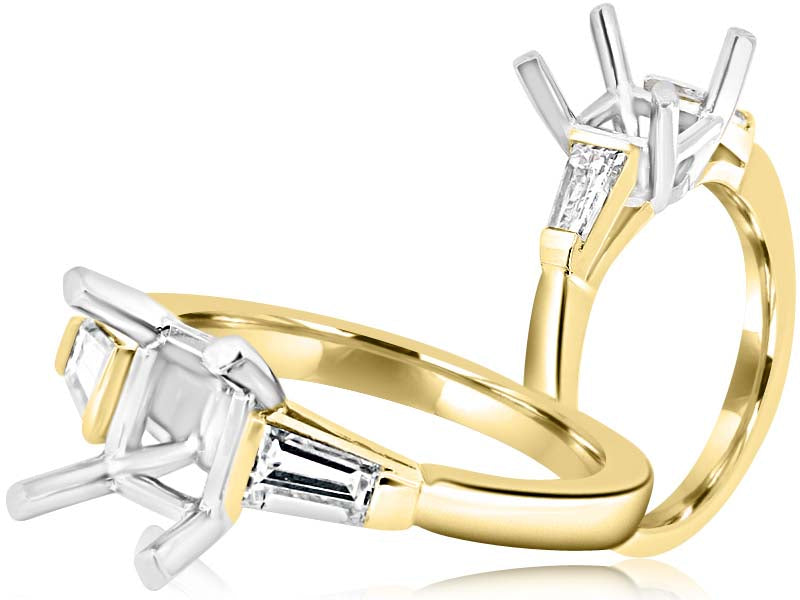 Three-Stone 0.25 Carat Tapered Baguette Diamond 18K Yellow Gold & Platinum Engagement Setting