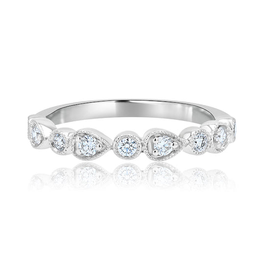 Alternating Milgrain-Edge 0.25 Carat Diamond 14K White Gold Band