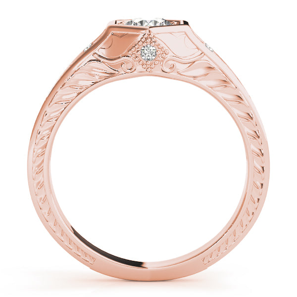 14K Rose Gold Round Diamond Vintage Engagement Ring