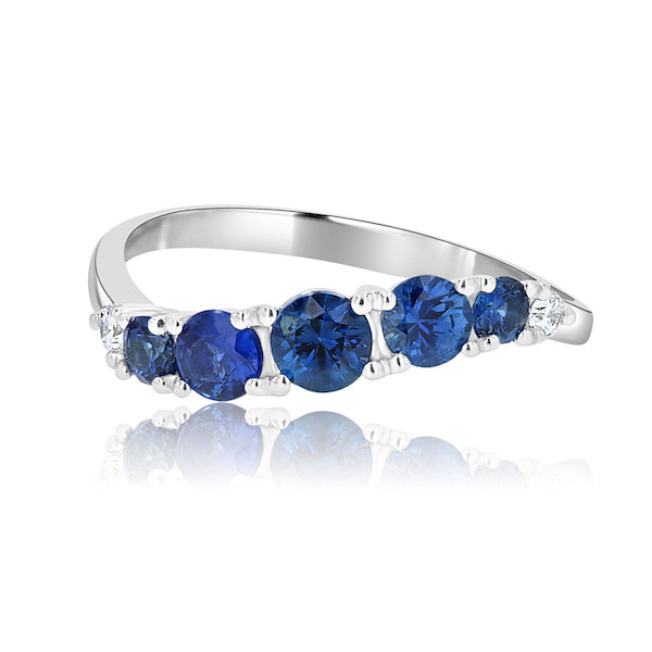 Curved 0.32 Carat Sapphire & 0.05 Carat Diamond 18K White Gold Band