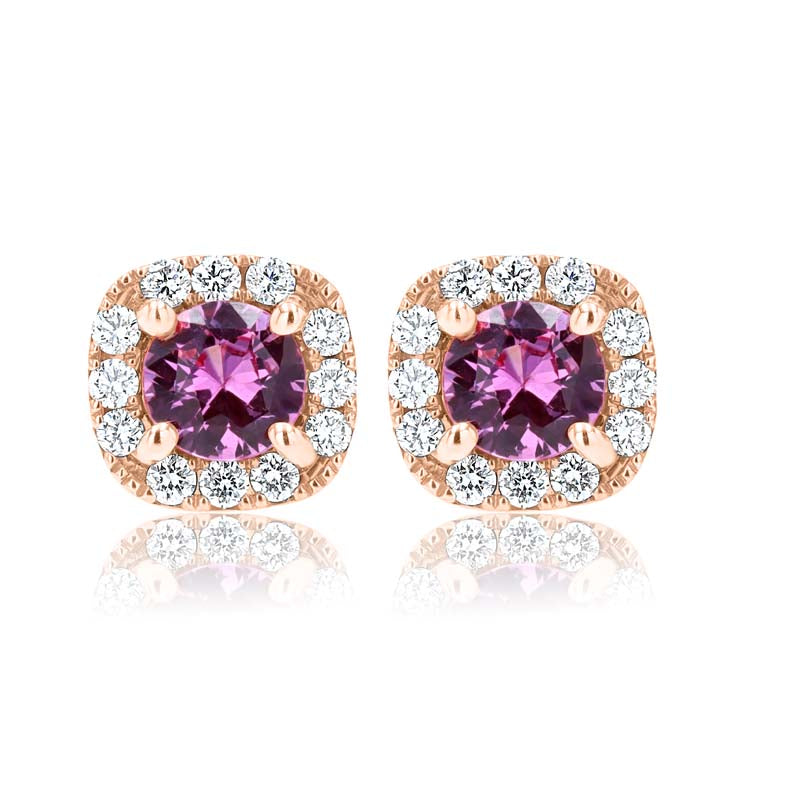 Pink Sapphire & Diamond Halo 18K Rose Gold Earrings