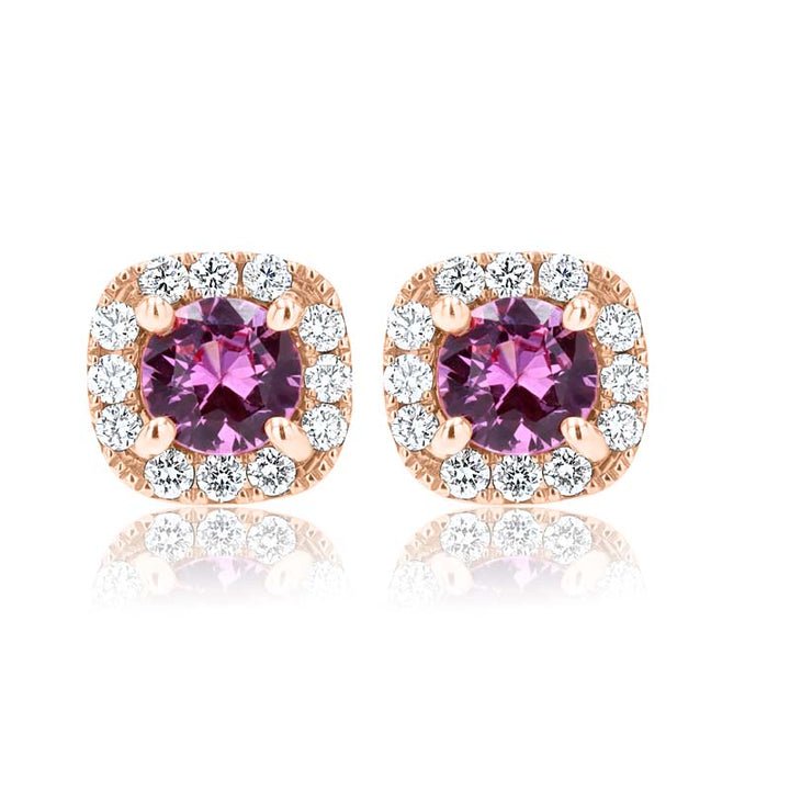 Pink Sapphire & Diamond Halo 18K Rose Gold Earrings