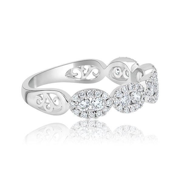 Five-Section Diamond 18K White Gold Oval Shaped Wedding Band