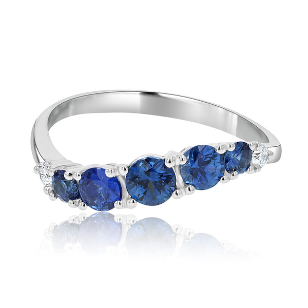 Curved 0.32 Carat Sapphire & 0.05 Carat Diamond 18K White Gold Band