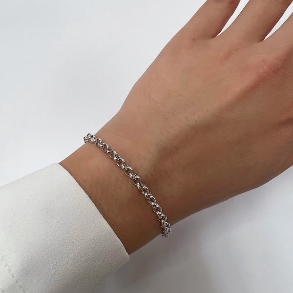 Designer 7" 14K White Gold Rolo Bracelet