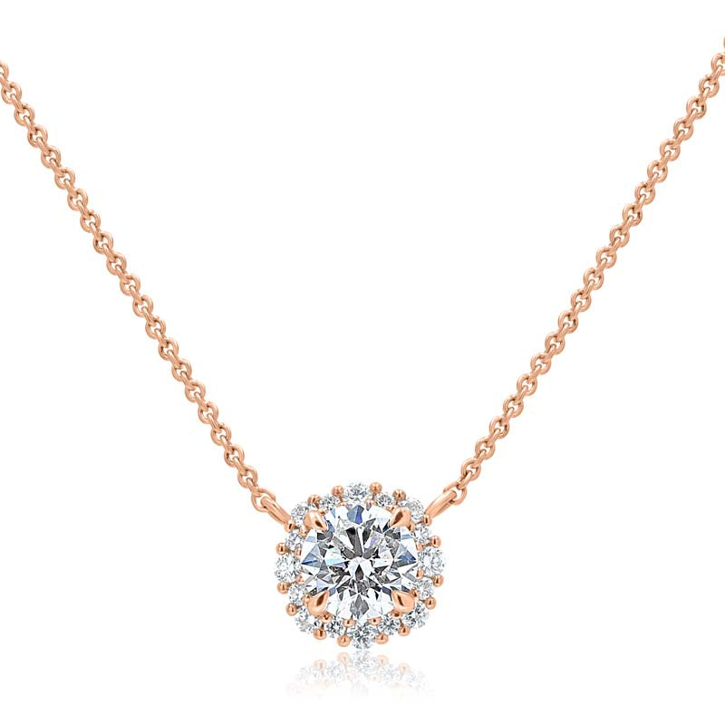 ½ Ct Halo Diamond 18K Rose Gold Necklace