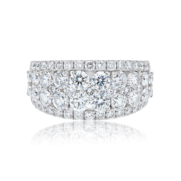 18K White Gold Multi Row Cluster Ring