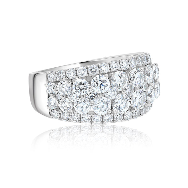 18K White Gold Multi Row Cluster Ring