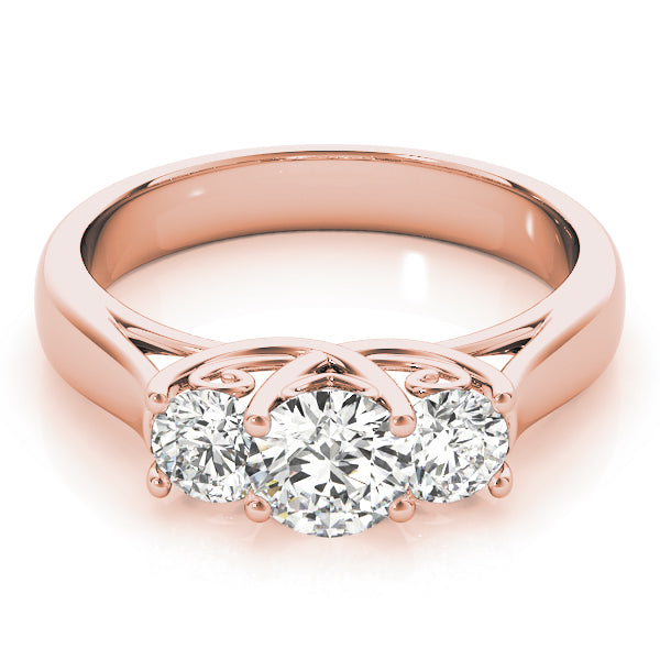 14K Rose Gold 1 ct Round Diamond Three-Stone Ring