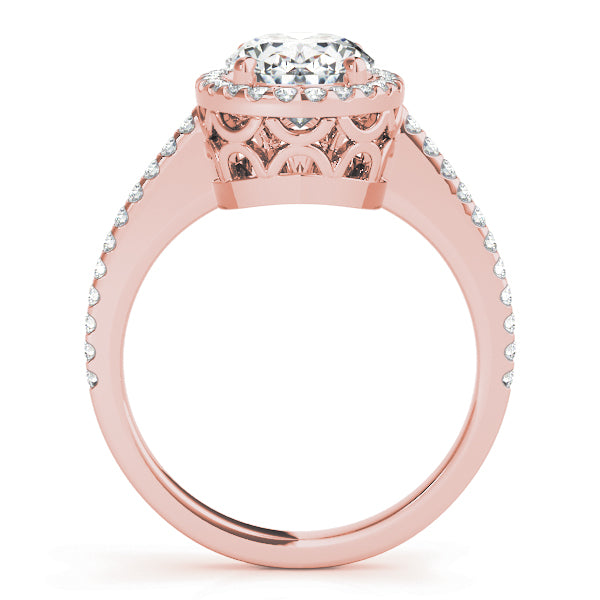 14K Rose Gold Oval Diamond Halo Engagement Ring