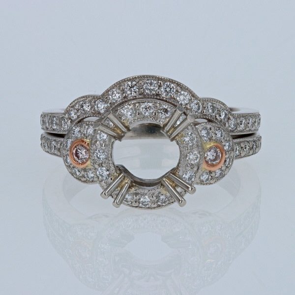 Antique Inspired Diamond Platinum & Rose Gold Engagement Ring Mounting