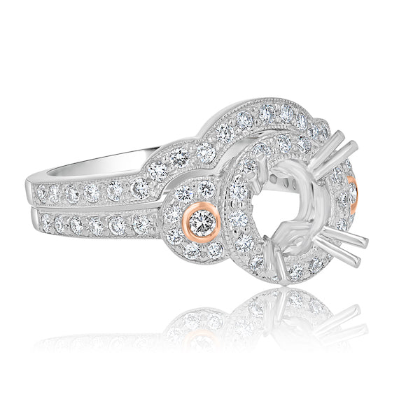 Antique Inspired Diamond Platinum & Rose Gold Engagement Ring Mounting