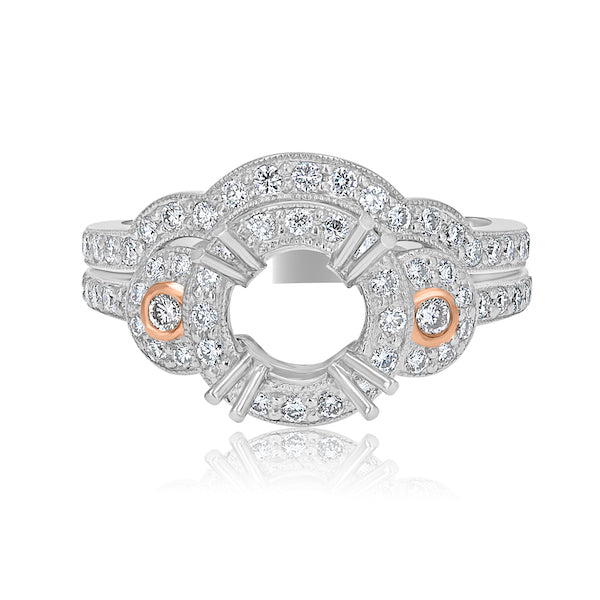 Antique Inspired Diamond Platinum & Rose Gold Engagement Ring Mounting