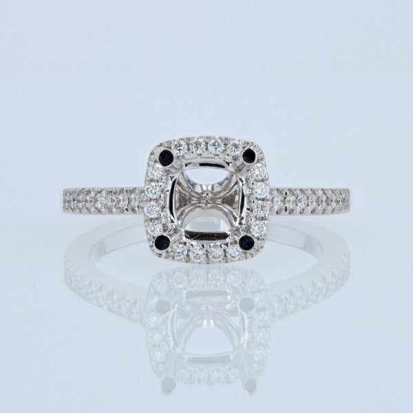 Cushion-Shaped 0.24 Carat Diamond Halo 18K White Gold Engagement Ring Setting