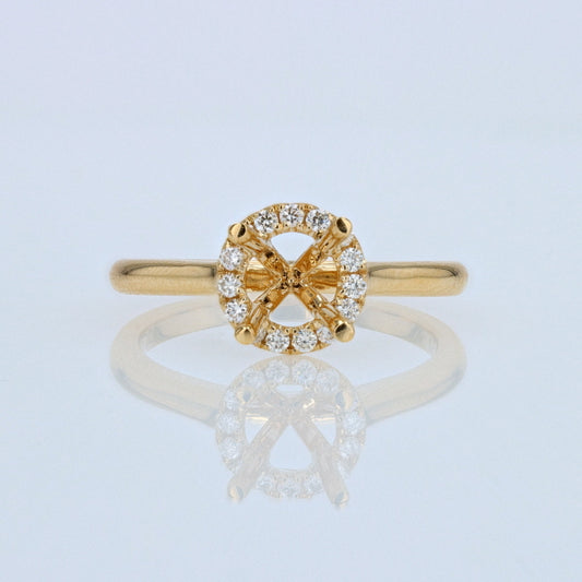 Round 0.14 Carat Diamond 18K Yellow Hold Halo Engagement Ring Setting