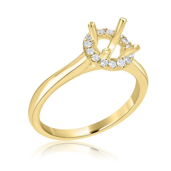 Round 0.14 Carat Diamond 18K Yellow Hold Halo Engagement Ring Setting