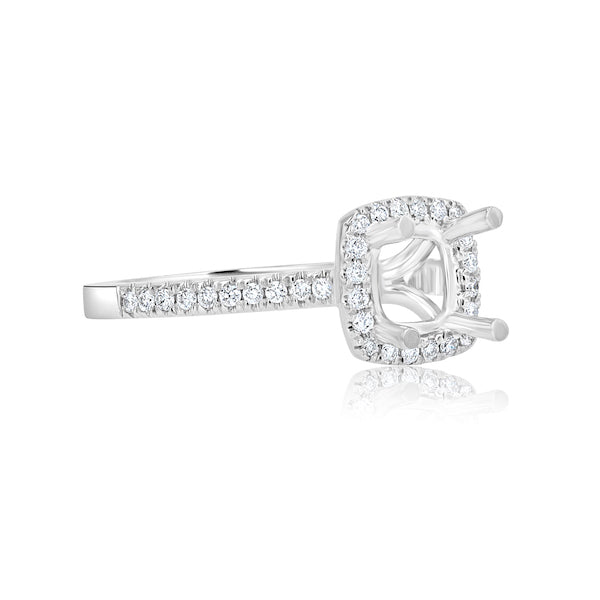 Cushion-Shaped 0.24 Carat Diamond Halo 18K White Gold Engagement Ring Setting
