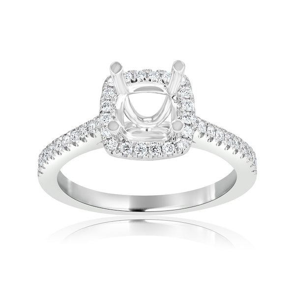 Cushion-Shaped 0.24 Carat Diamond Halo 18K White Gold Engagement Ring Setting