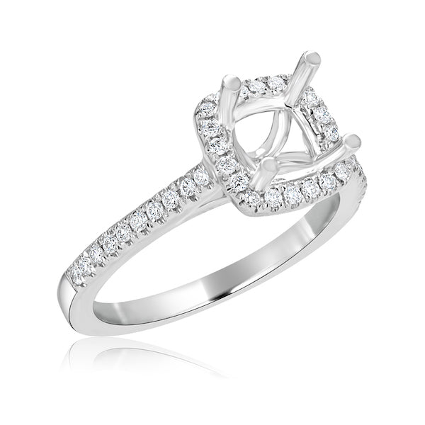 Cushion-Shaped 0.24 Carat Diamond Halo 18K White Gold Engagement Ring Setting