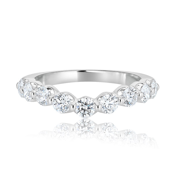 Floating 1.00 Carat Diamond 14K White Gold Curved Wedding Band
