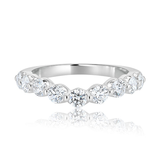 Floating 1.00 Carat Diamond 14K White Gold Curved Wedding Band