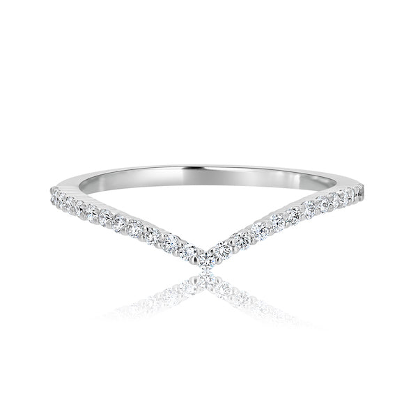 V-Design 0.20 Carat Diamond 14K White Gold Wedding Band