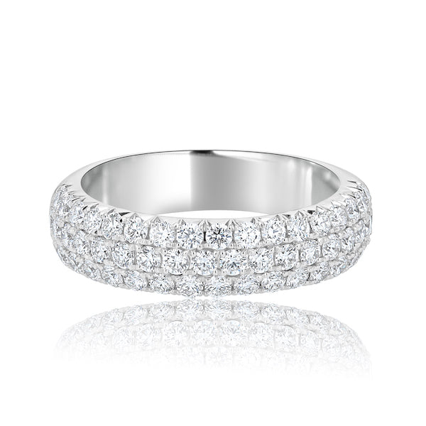 Domed Triple-Row 1.10 Carat Diamond Tapered 14K White Gold Fashion Band