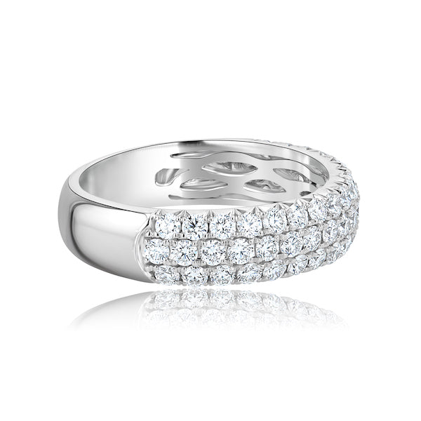 Domed Triple-Row 1.10 Carat Diamond Tapered 14K White Gold Fashion Band