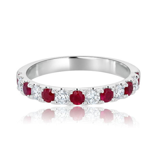 Alternating 0.50 Carat Ruby & 0.35 Carat Diamond 14K White Gold Wedding Band