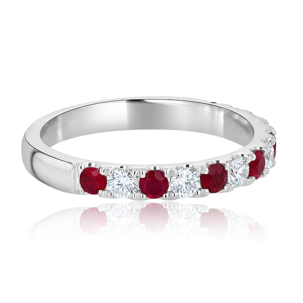 Alternating 0.50 Carat Ruby & 0.35 Carat Diamond 14K White Gold Wedding Band