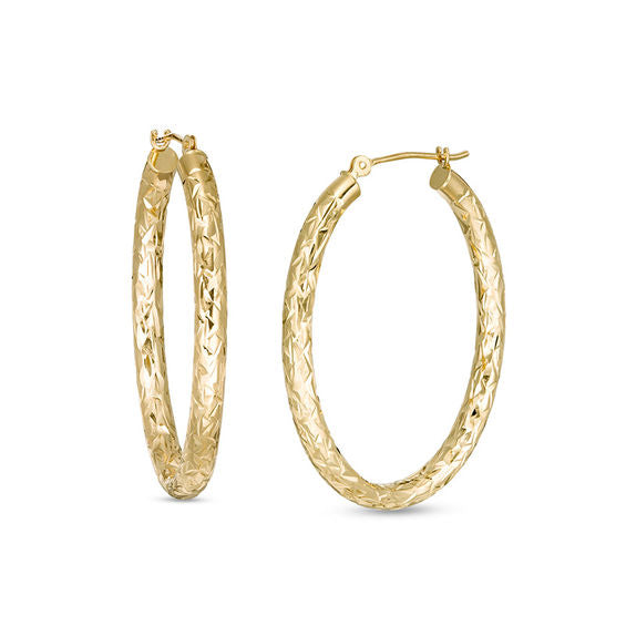 Crystal-Cut 14K Yellow Gold 2x25mm Hoop Earrings