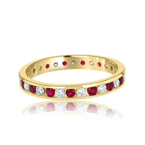 Elegant 0.60 Carat Ruby & 0.45 Carat Diamond 18K Yellow Gold Channel-Set Band