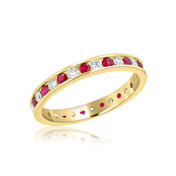 Elegant 0.60 Carat Ruby & 0.45 Carat Diamond 18K Yellow Gold Channel-Set Band