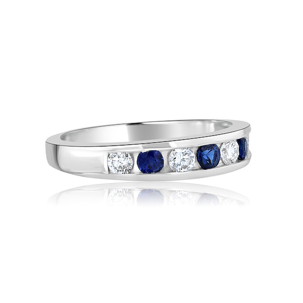 Alternating 0.30 Carat Sapphire & 0.29 Carat Diamond 18K White Gold Channel-Set Band