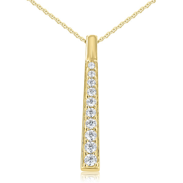 Nine-Stone 0.45 Carat Diamond Drop 18K Yellow Gold Bar Pendant