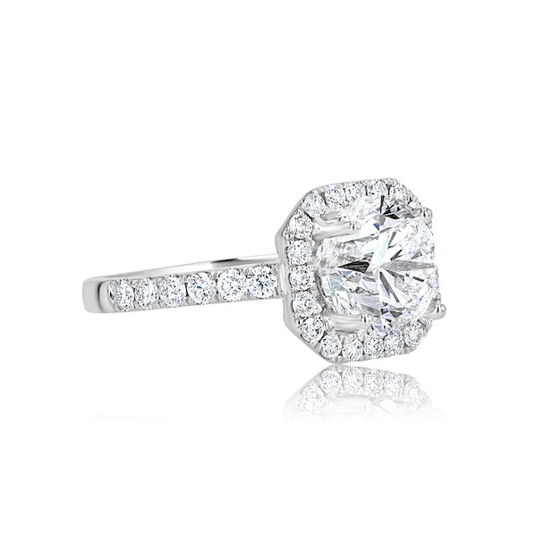 Octagon-Shaped 0.50 Carat Diamond Halo 18K White Gold Engagement Ring Setting