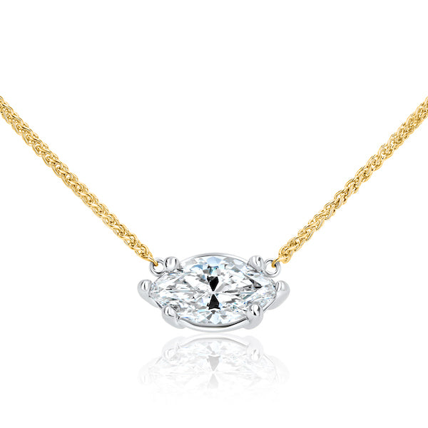 Marquise 0.95 Carat Diamond Platinum & 14K Yellow Gold Floating Adjustable Necklace
